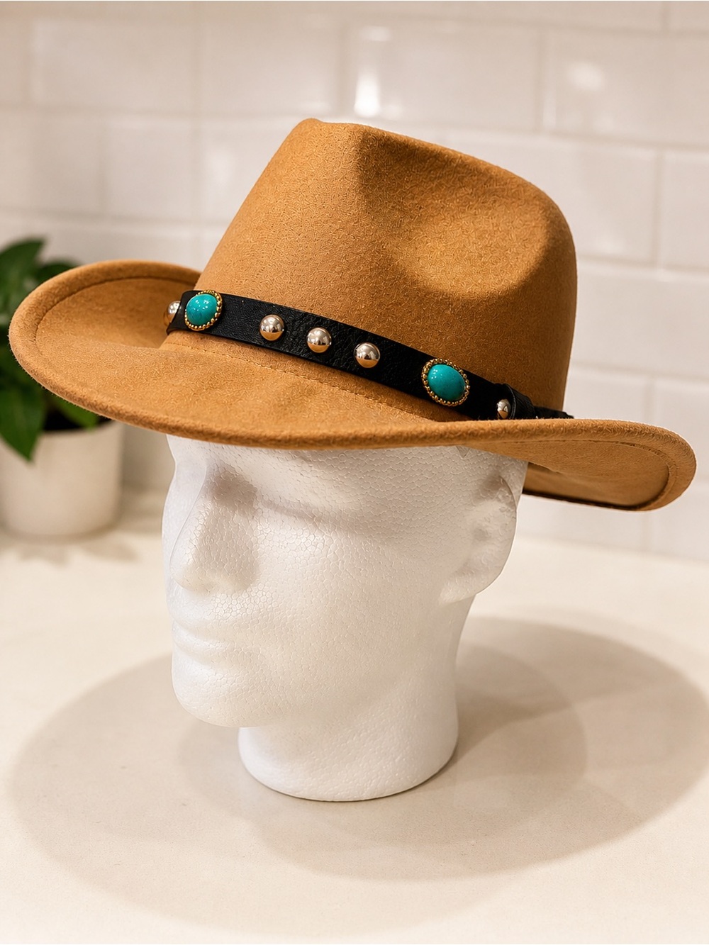 Tan Felt Cowboy Hat with Turquoise Concho Band